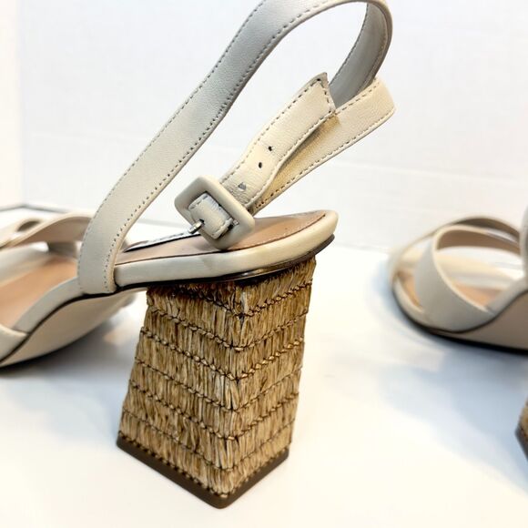 Steve Madden Renley Raffia Block Heel Ankle Strap Sandals Bone Size 11 Prom 3.5" - Picture 12 of 16
